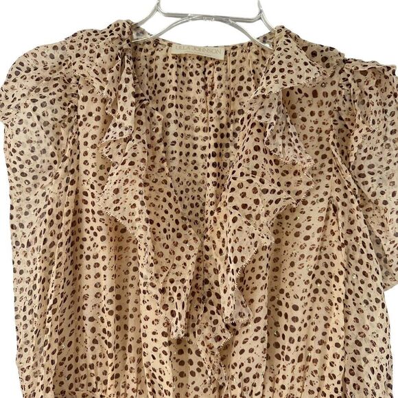 Ulla Johnson Dress Cecily Leopard Dot Mini Ruched Ruffle Silk Size 0 Metallic - Picture 2 of 10